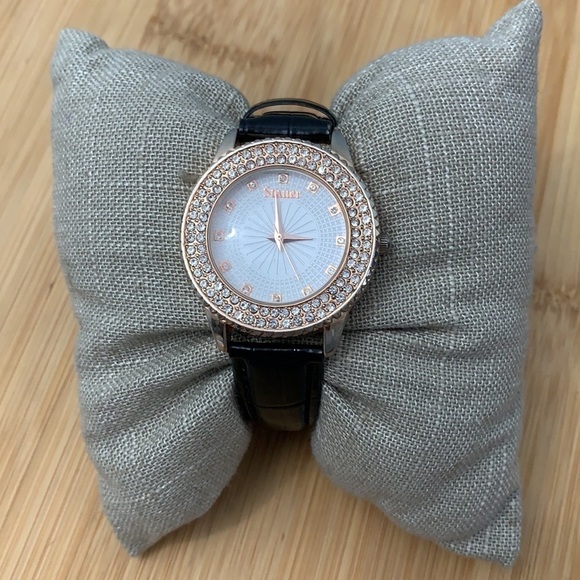 Stauer Sirene Analog Stainless Steel Rose Gold CZ Leather Adjustable strap Watch - Picture 11 of 13